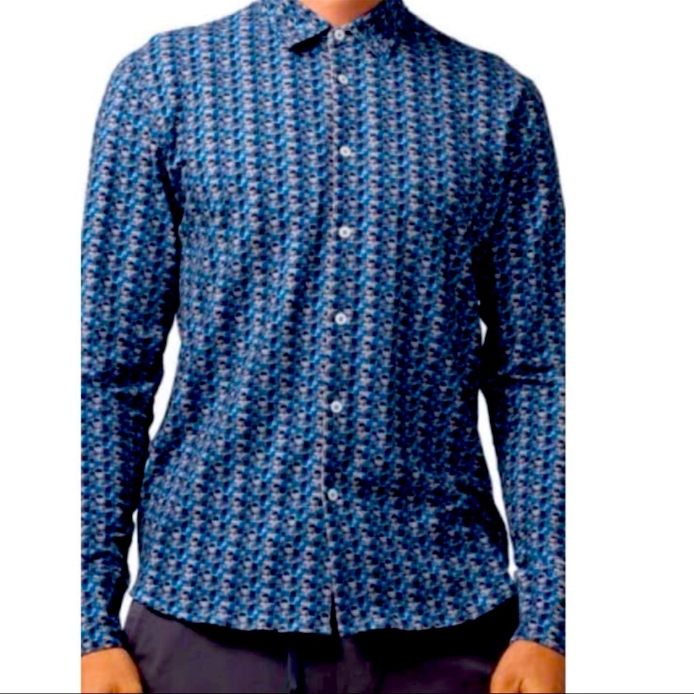 Good Man Brand Men’s Dress Shirt, Blue Pattern, Size Large